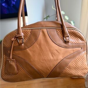 Prada Tan Perforated Leather bowler’s bag